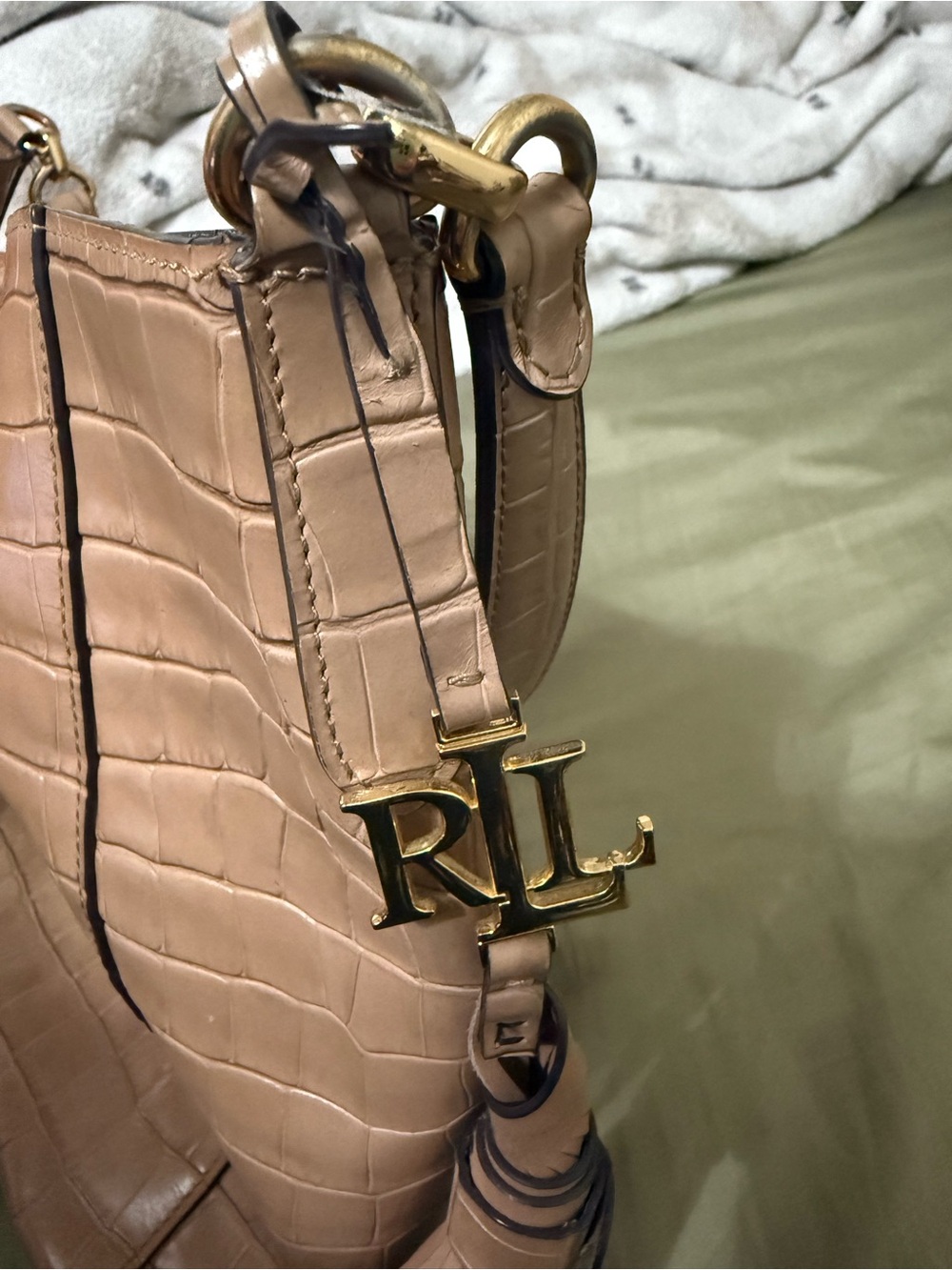 Lauren Ralph Lauren Croc-Embossed Bucket Bag – Tan/Camel - Picture 15 of 16